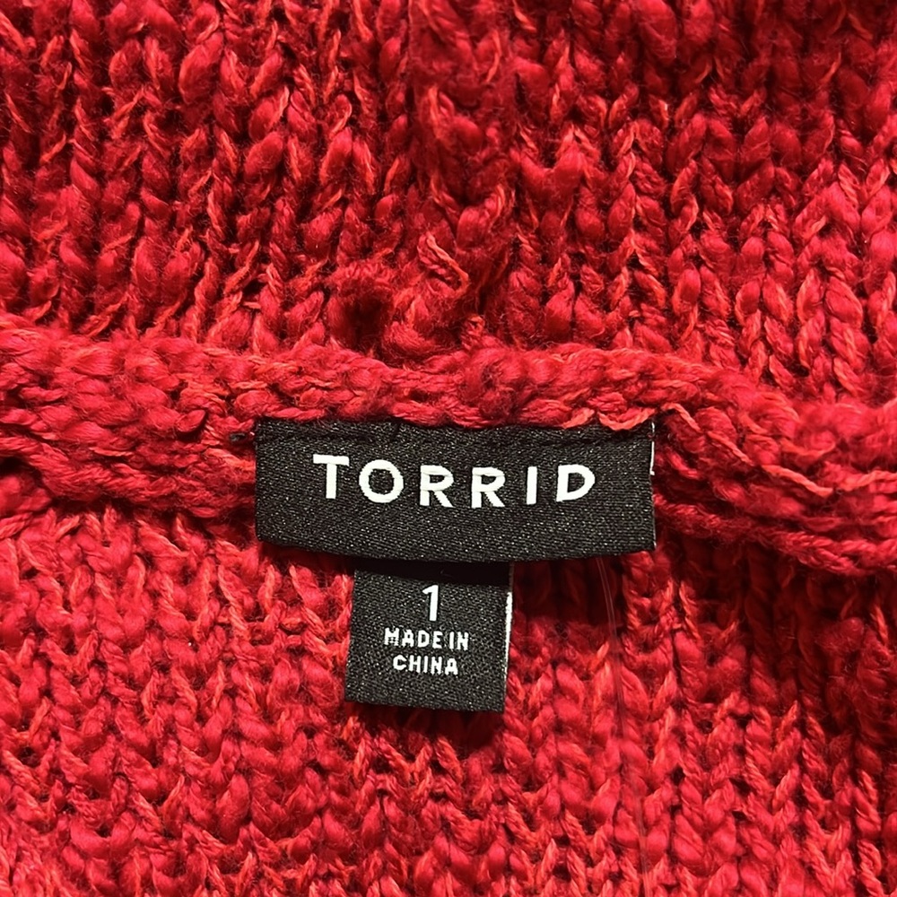 Torrid Sweater Sz 1XL Textured Boxy Hoodie Cozy Red Knitted 100% Cotton Pullover - Picture 6 of 7
